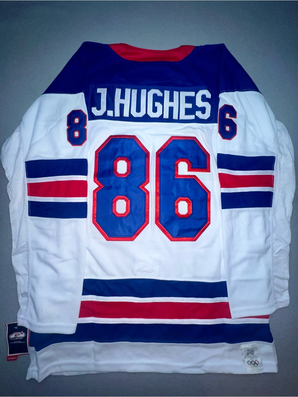 Jack Hughes Team USA 2026 Milano Cortina Olympic Hockey Jersey White Large NWT
